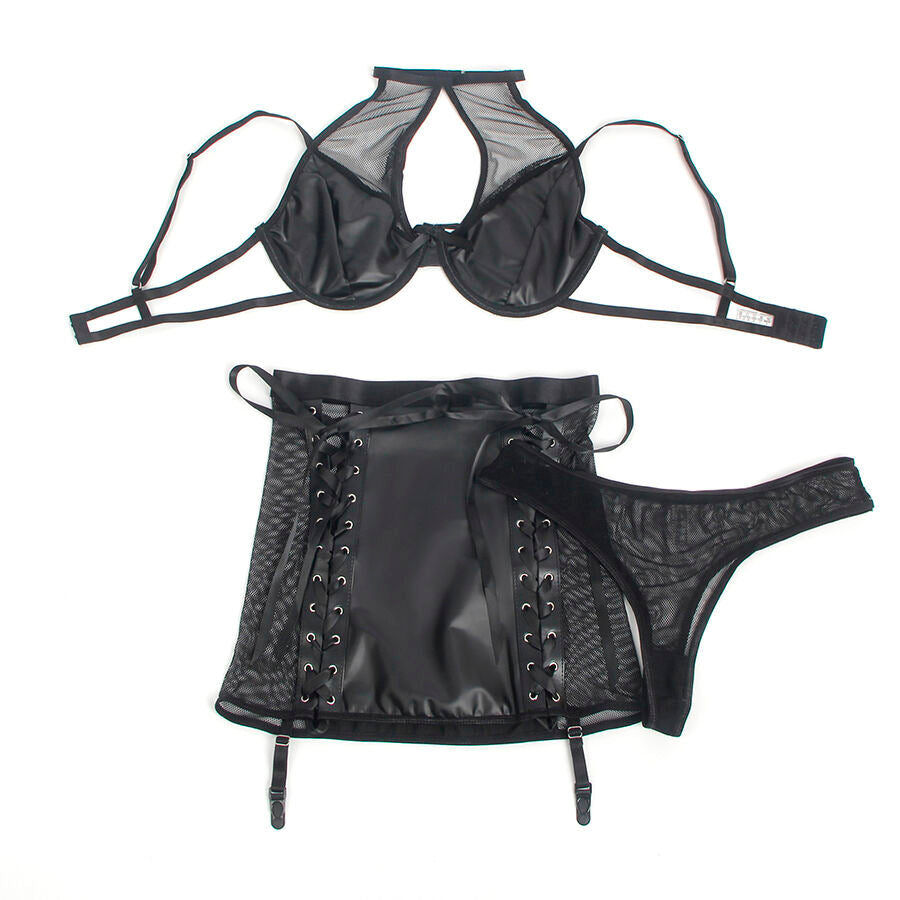 Lingerie Sexy Set Reggiseno e Gonna Subblime — Ecopelle Nero