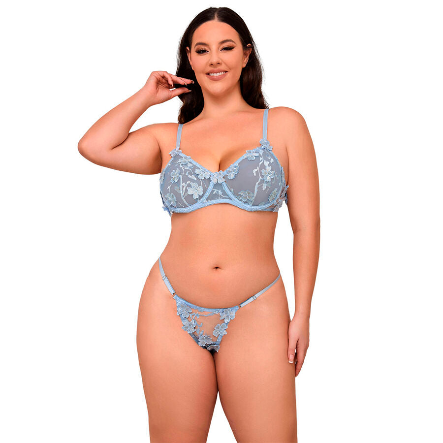 Lingerie Sexy in Pizzo Ricamato Subblime — Azzurro, L/XL