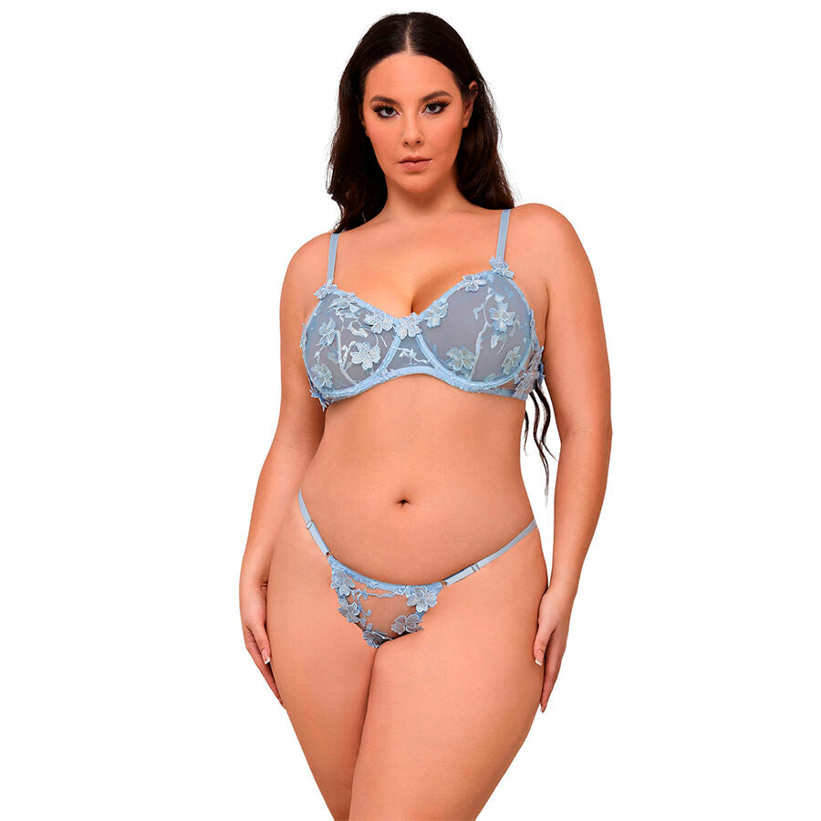 Lingerie Sexy in Pizzo Ricamato Subblime — Azzurro, L/XL