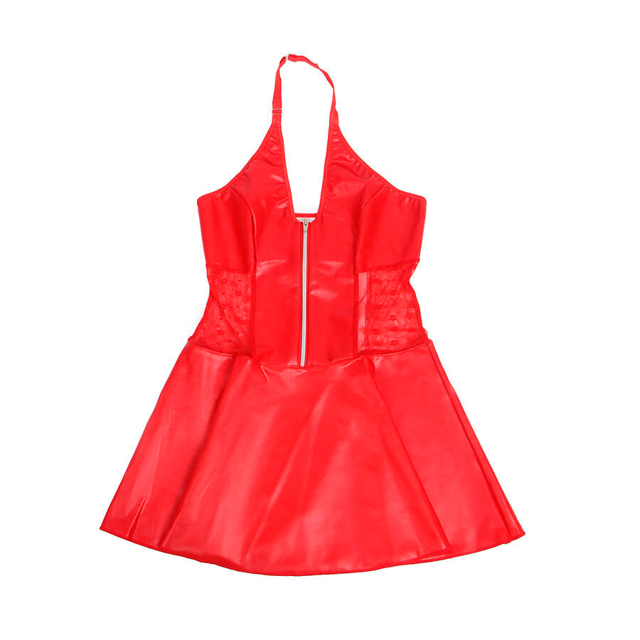 Lingerie Sexy con Reggicalze Subblime — Faux Leather, Rosso L/XL