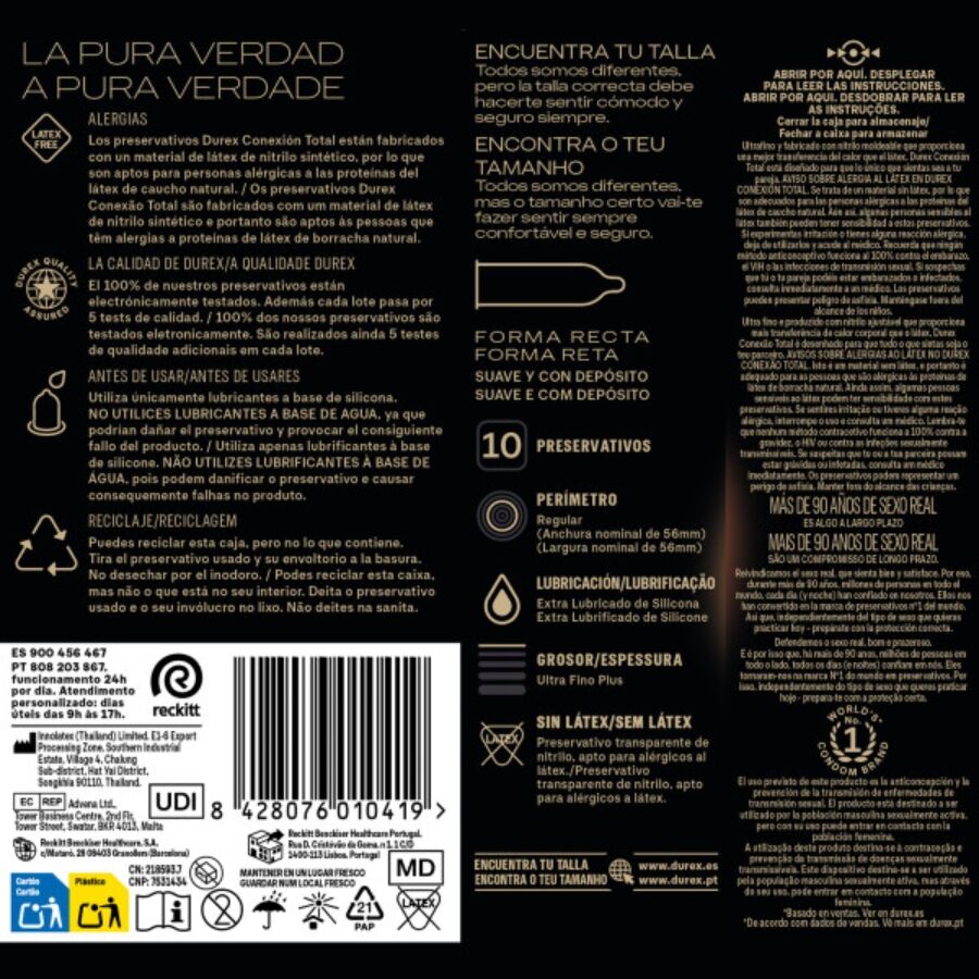 Preservativi Senza Lattice Ultrasottili Durex Total Connection — 10 pz