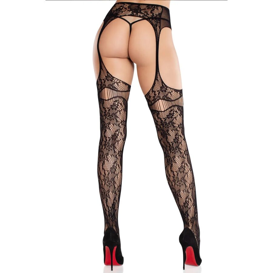 Calze a Rete con Reggicalze Leg Avenue — Pizzo, Nero