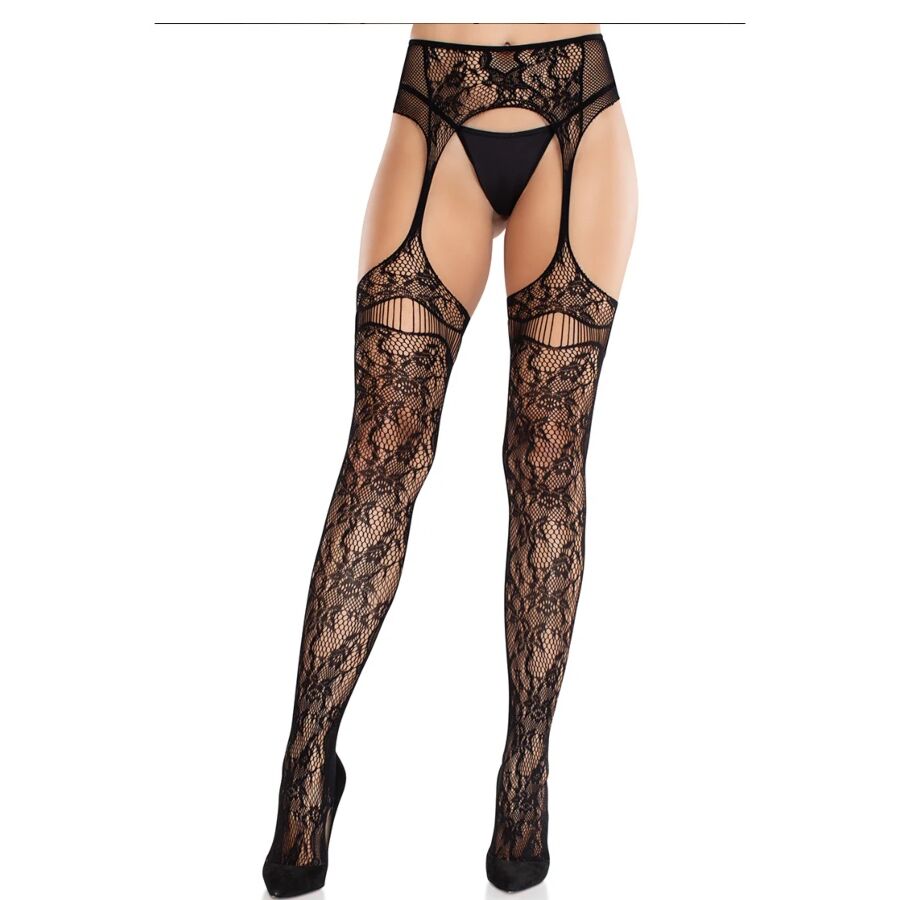 Calze a Rete con Reggicalze Leg Avenue — Pizzo, Nero