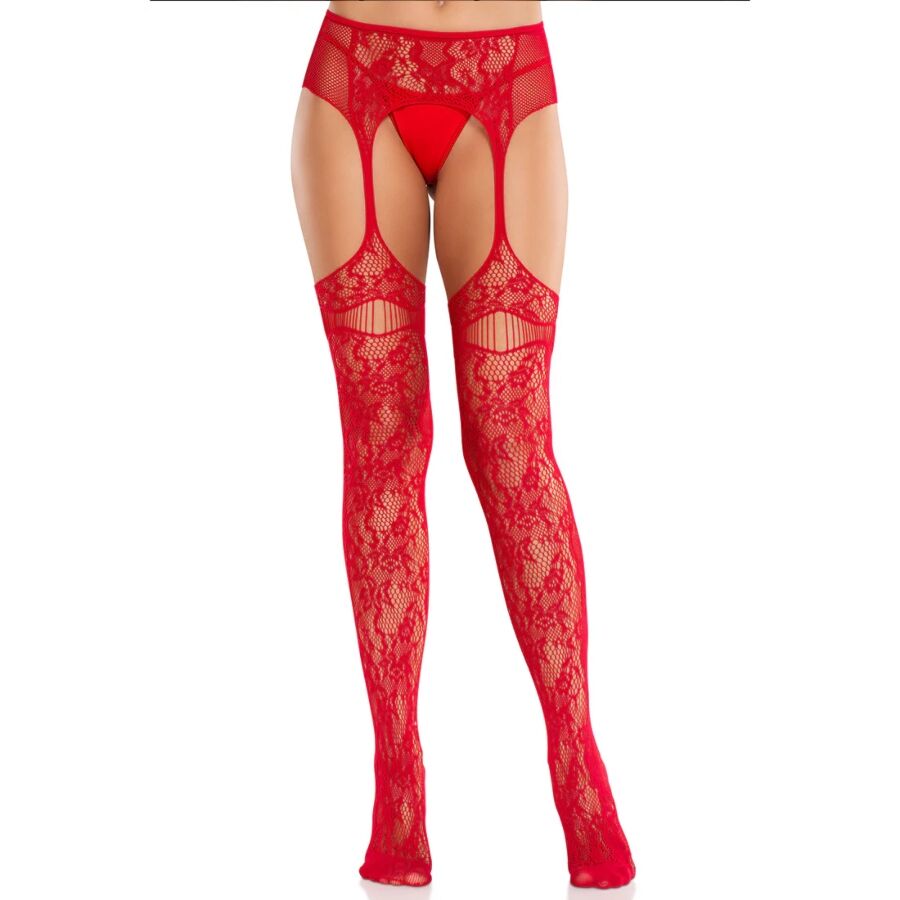 Calze a Rete con Reggicalze Leg Avenue — Pizzo, Rosso