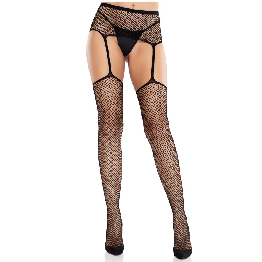Reggicalze con Calze a Rete e Cucitura Leg Avenue — Nero