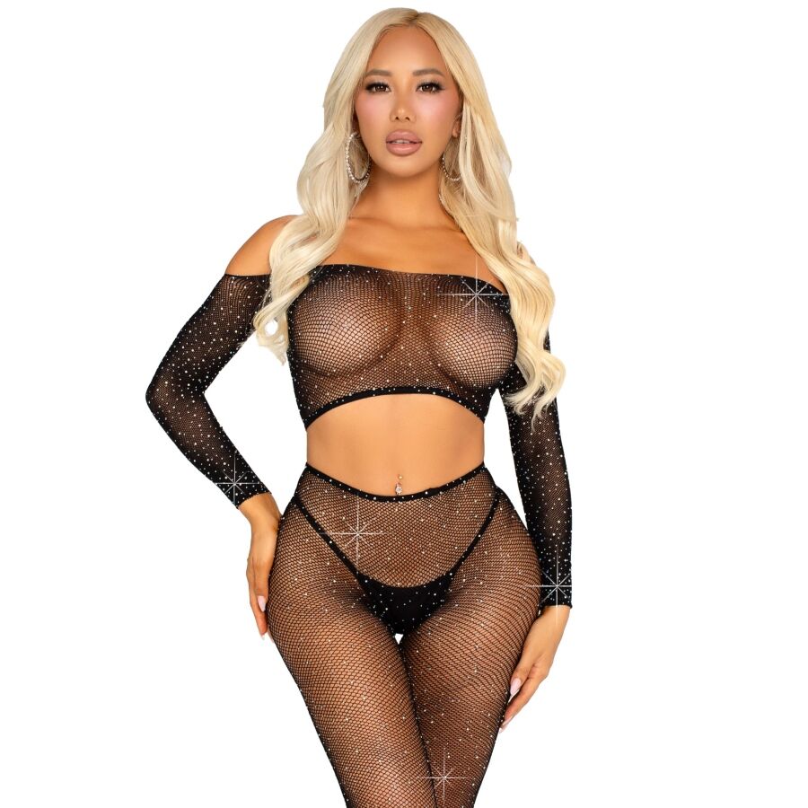 Set Lingerie a Rete con Strass Leg Avenue — Top e Legging