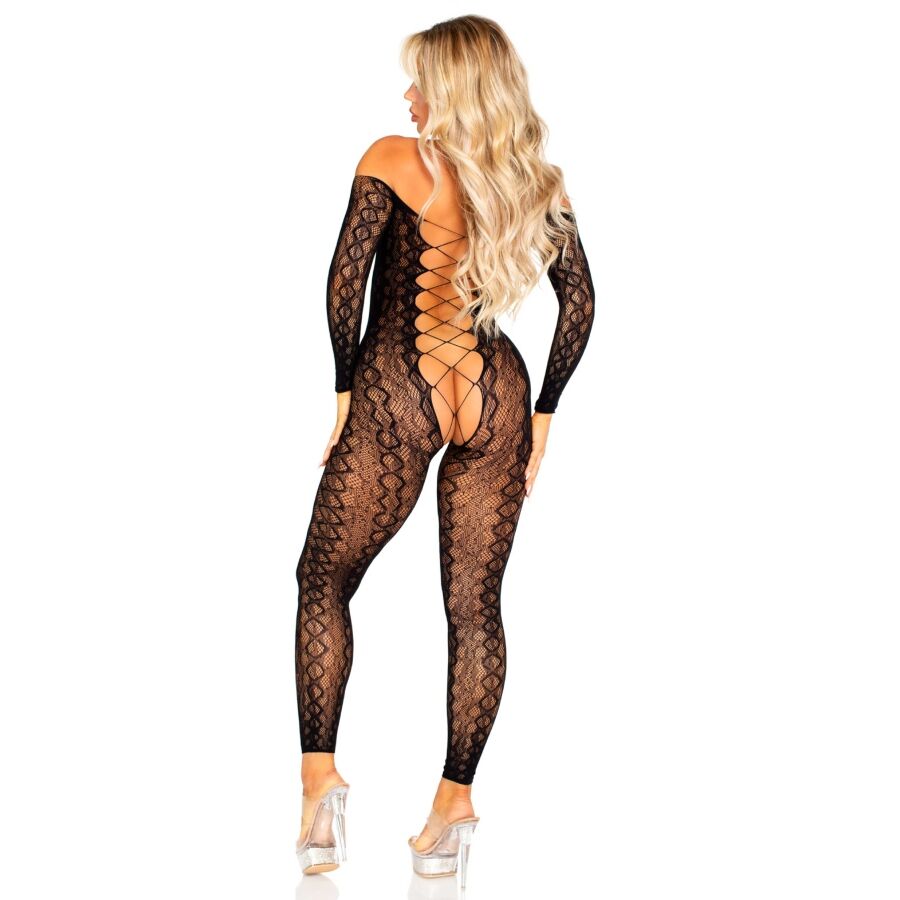 Bodystocking in Pizzo Leg Avenue Snake — Nero, Senza Cavallo