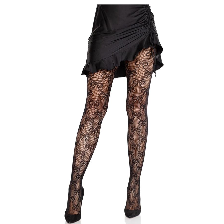 Collant a Rete con Fiocco Leg Avenue — Nero