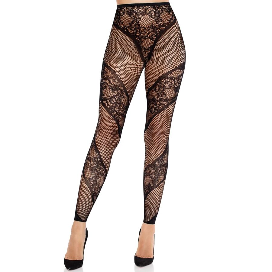 Collant Senza Piede in Pizzo Leg Avenue Lace and Net Illusion