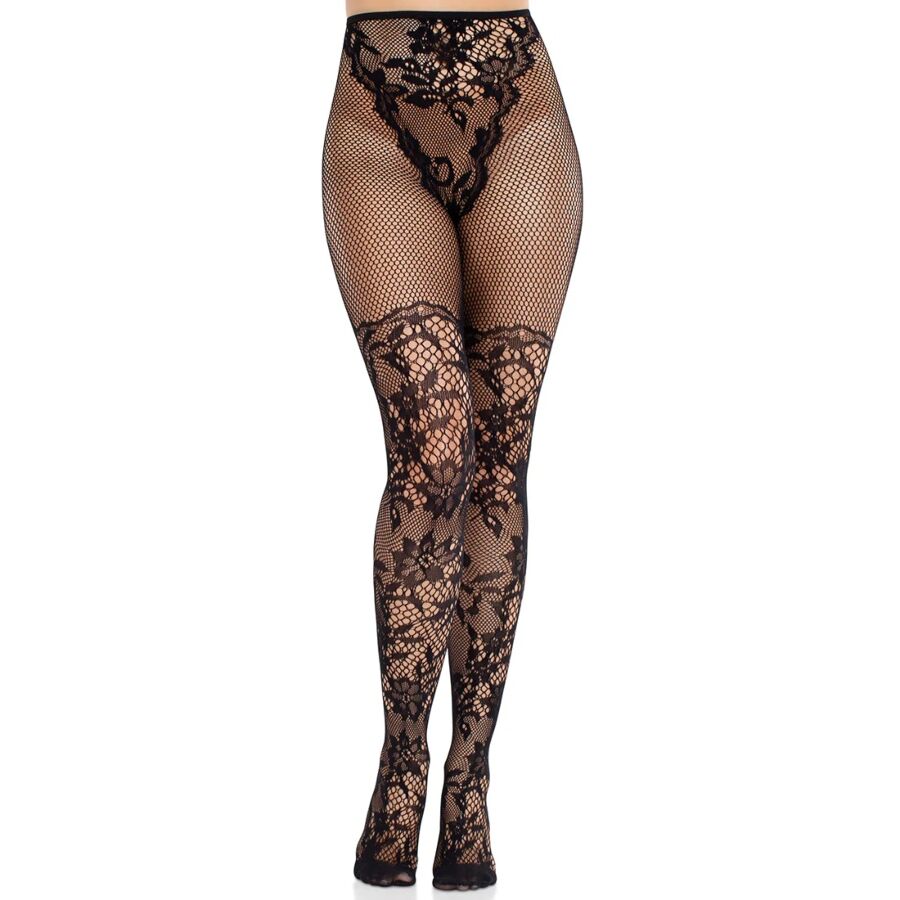 Calze in Pizzo con Rete Leg Avenue Dahlia — Nere