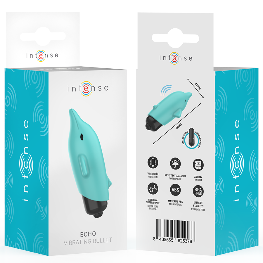Uovo Vibrante Clitoride Intense Echo Delfino — Silicone, Blu