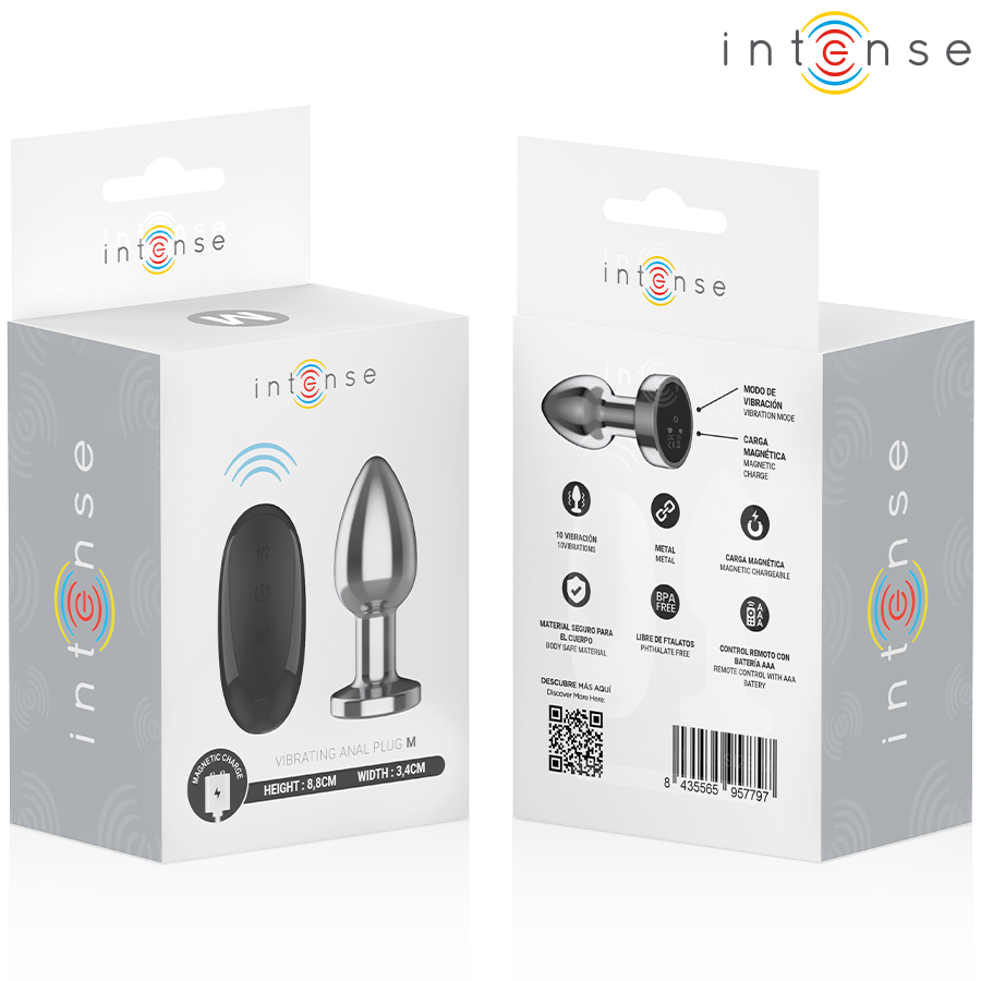 Plug Anale Vibrante in Metallo Intense — 10 Modalità, Taglia M