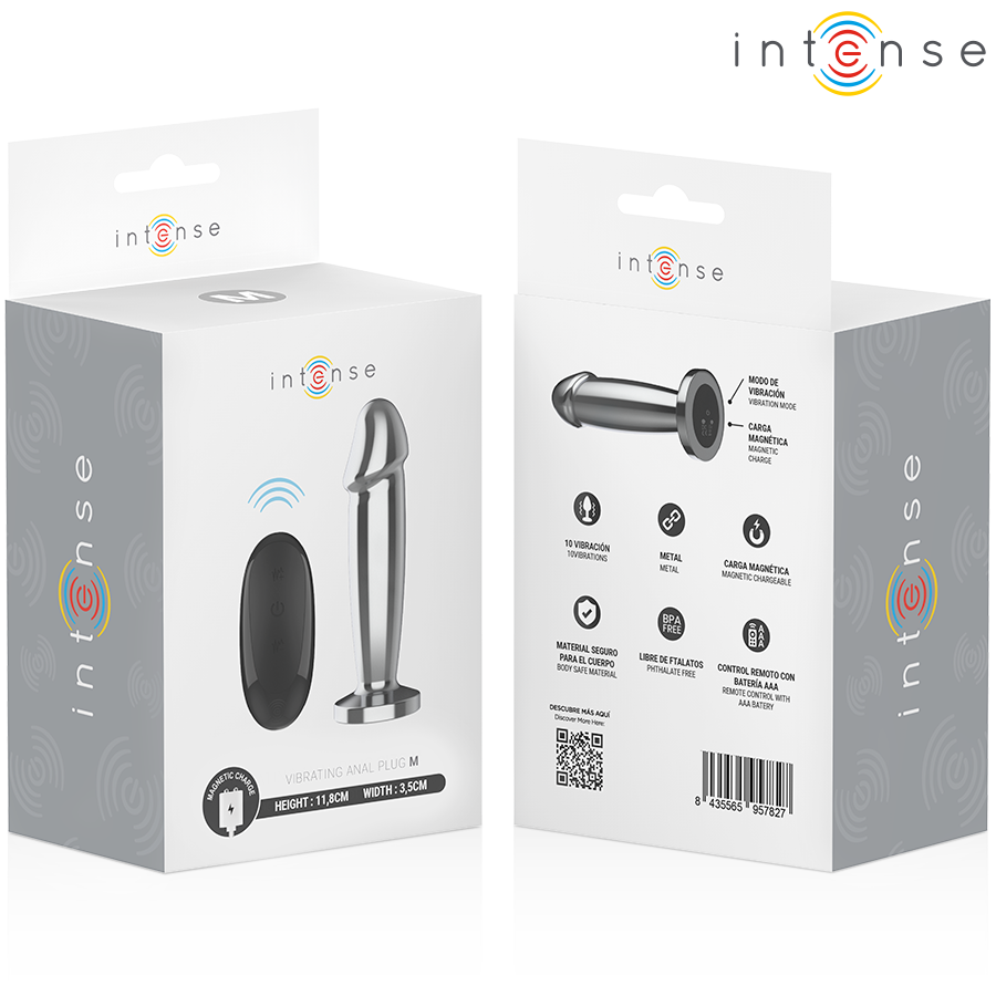 Plug Anale Vibrante Intense — Metallo, Telecomando, 10 Modalità