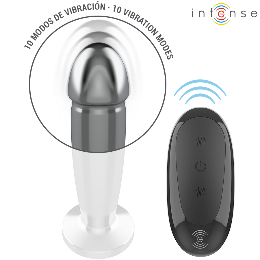 Plug Anale Vibrante Intense — Metallo, Telecomando, 10 Modalità