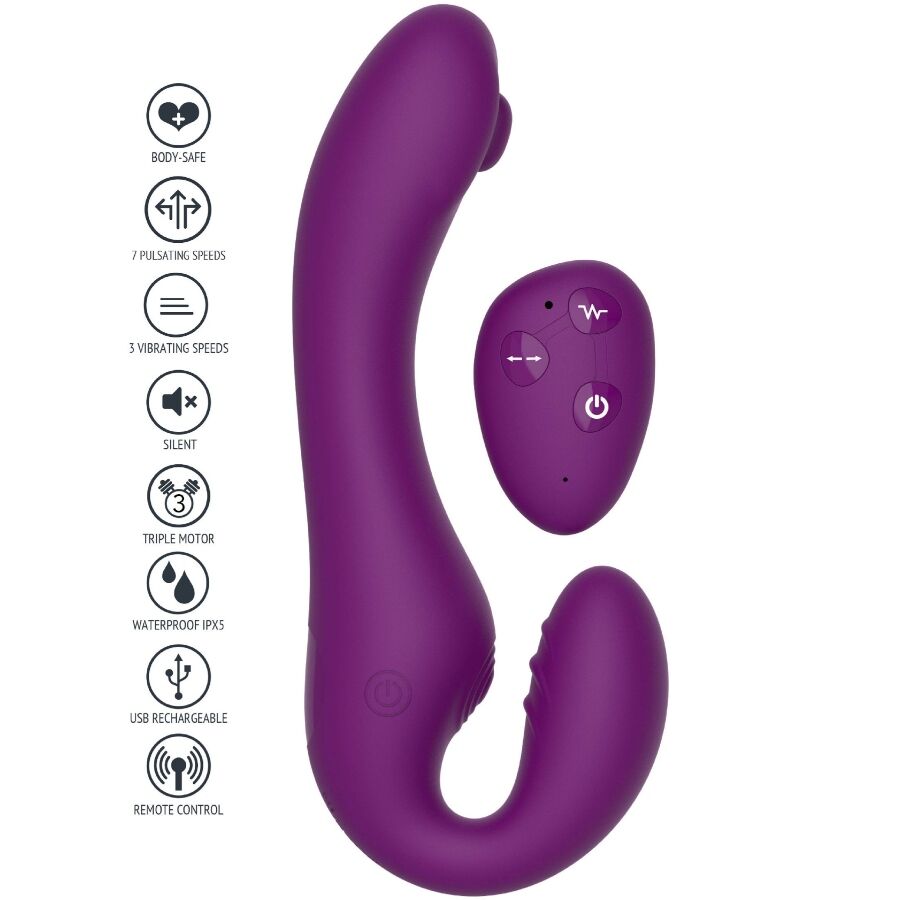 Vibratore 2 in 1 XOCOON Strapless Strap-On Telecomando Viola