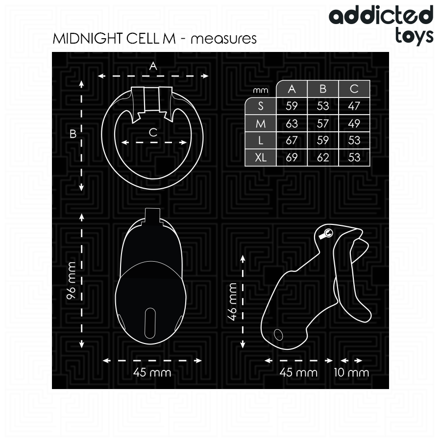 Gabbia di Castità Addicted Toys Locked Mindnight Cell — Taglia M