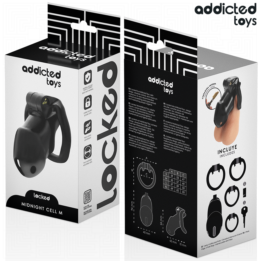 Gabbia di Castità Addicted Toys Locked Mindnight Cell — Taglia M