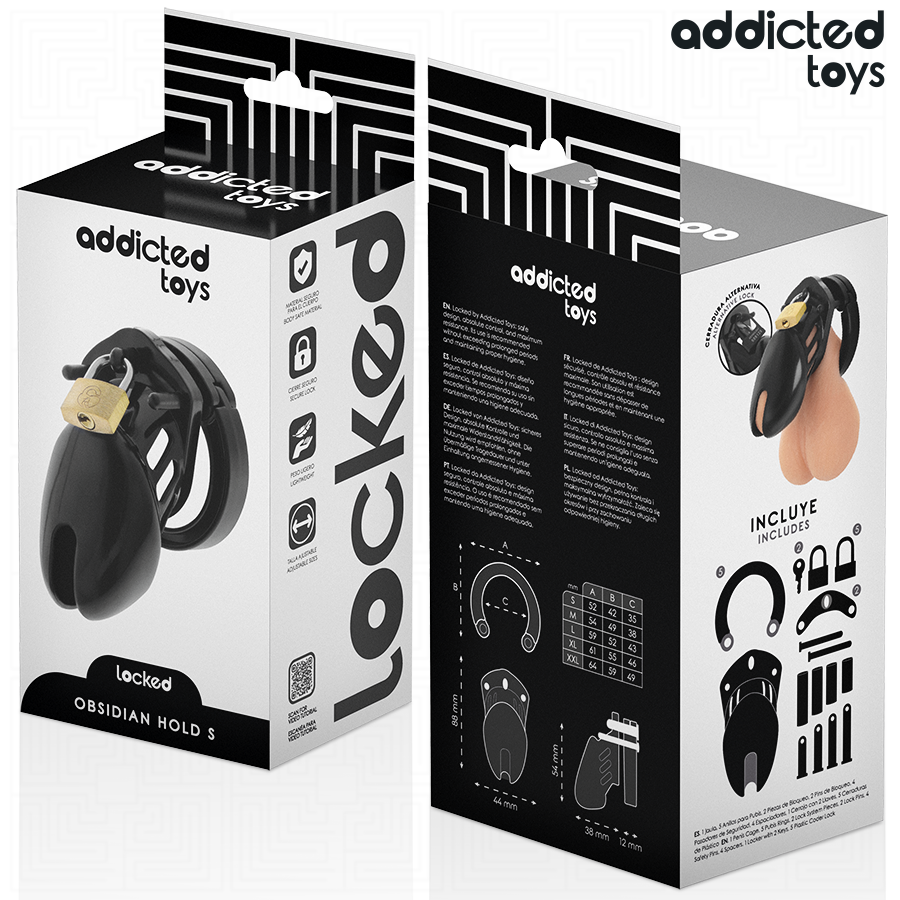 Gabbia di Castità Addicted Toys Locked Obsidian Hold — Taglia S