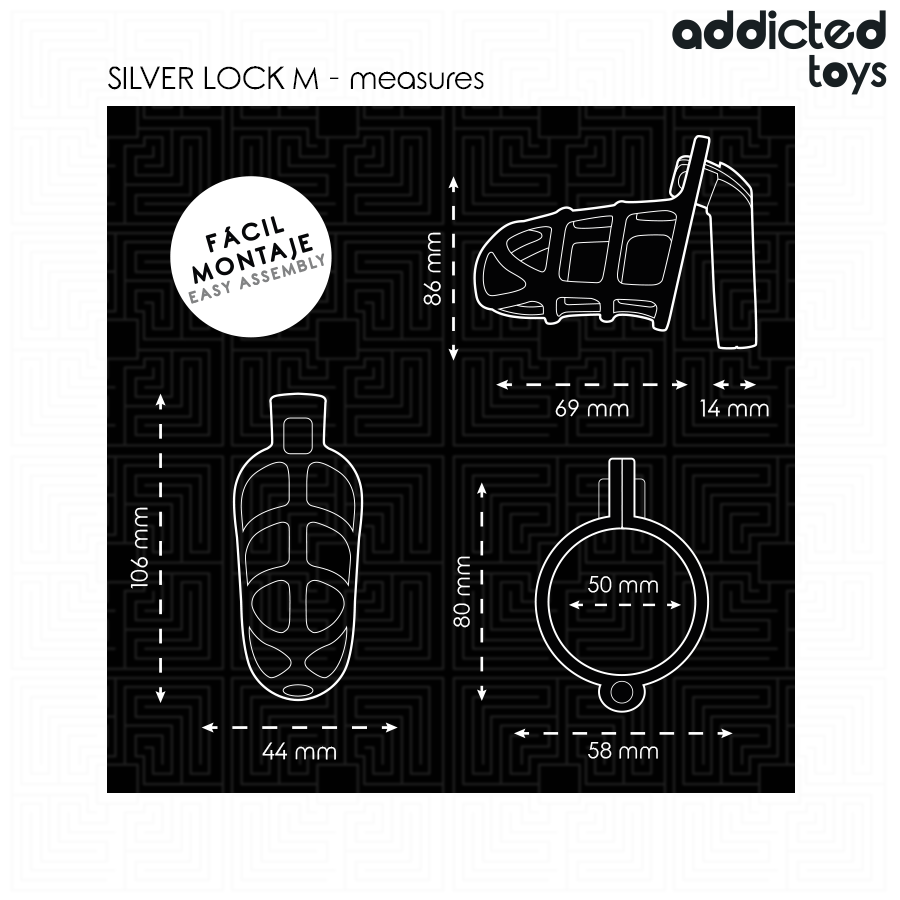 Gabbia di Castità Addicted Toys Silver Lock — Metallo, Taglia M