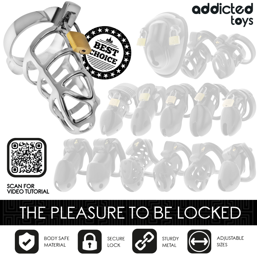 Gabbia di Castità Addicted Toys Silver Lock — Metallo, Taglia M