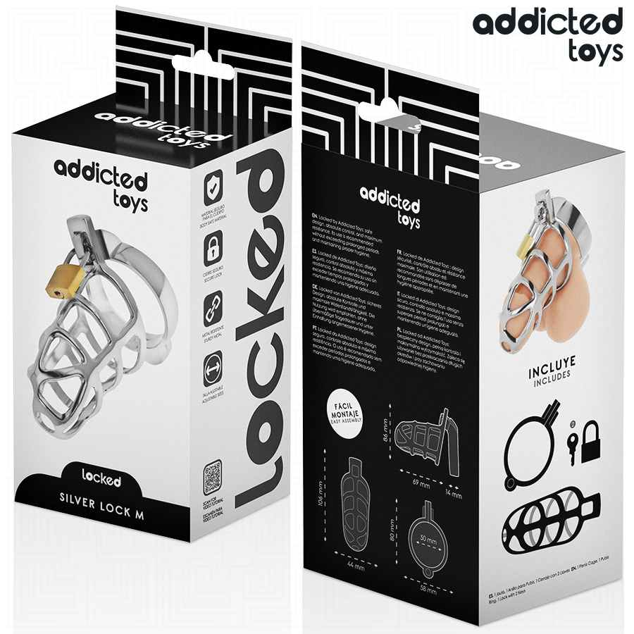 Gabbia di Castità Addicted Toys Silver Lock — Metallo, Taglia M
