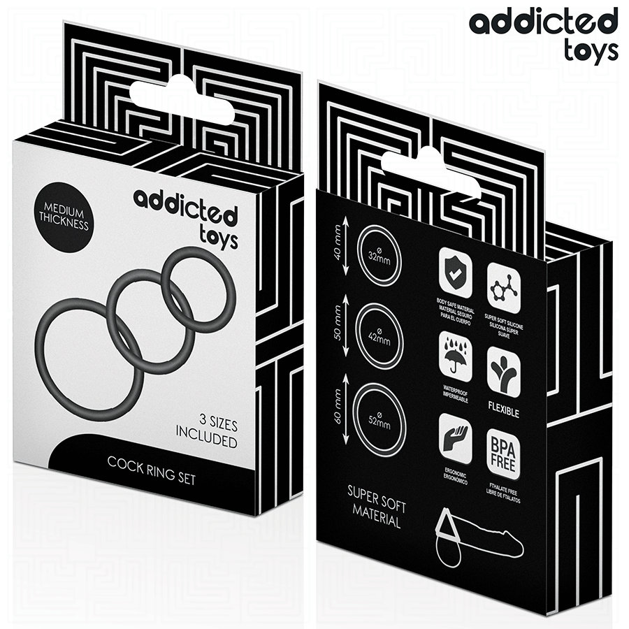 Set Anelli Fallici Addicted Toys Modello 2 — 3 Misure Silicone