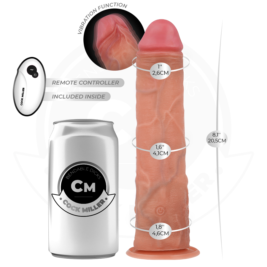 Dildo Realistico Vibrante Cock Miller 8" — Ventosa, 20,5 cm