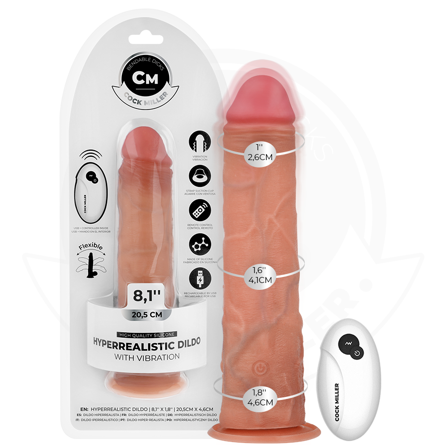 Dildo Realistico Vibrante Cock Miller 8" — Ventosa, 20,5 cm