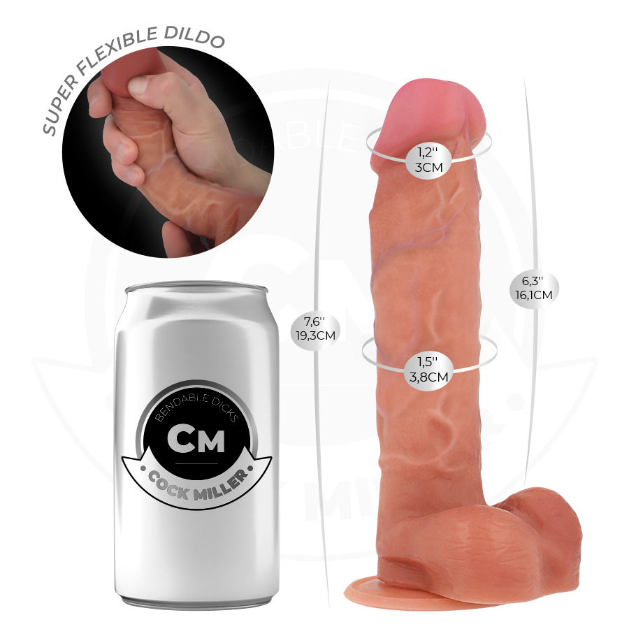 Dildo Realistico Flessibile Cock Miller — Ventosa, 19,3 cm