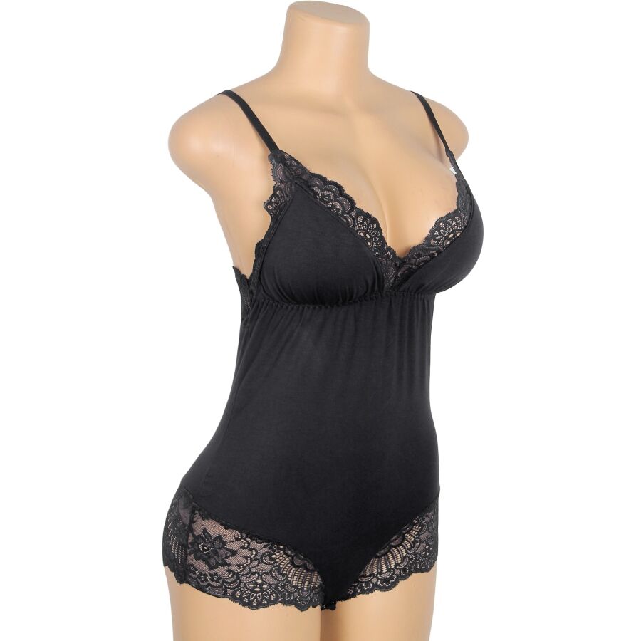 Lingerie Sexy Subblime Orsacchiotto Pizzo Floreale — S/M Nero