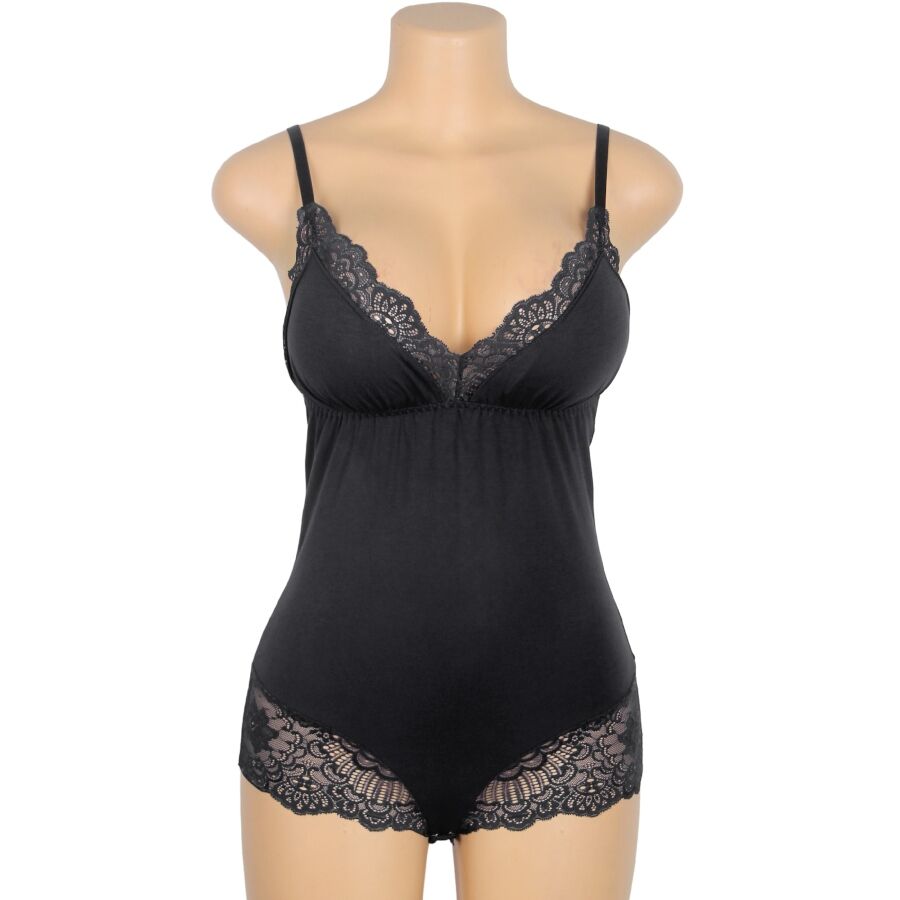 Lingerie Sexy Subblime Orsacchiotto Pizzo Floreale — Nero L/XL