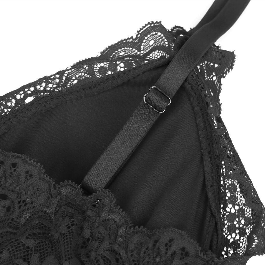 Lingerie Sexy Subblime Orsacchiotto Pizzo Floreale — Nero L/XL