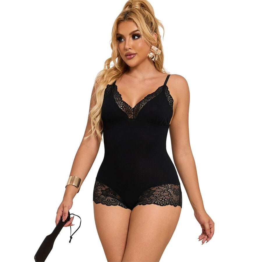 Lingerie Sexy Subblime Orsacchiotto Pizzo Floreale — Nero L/XL