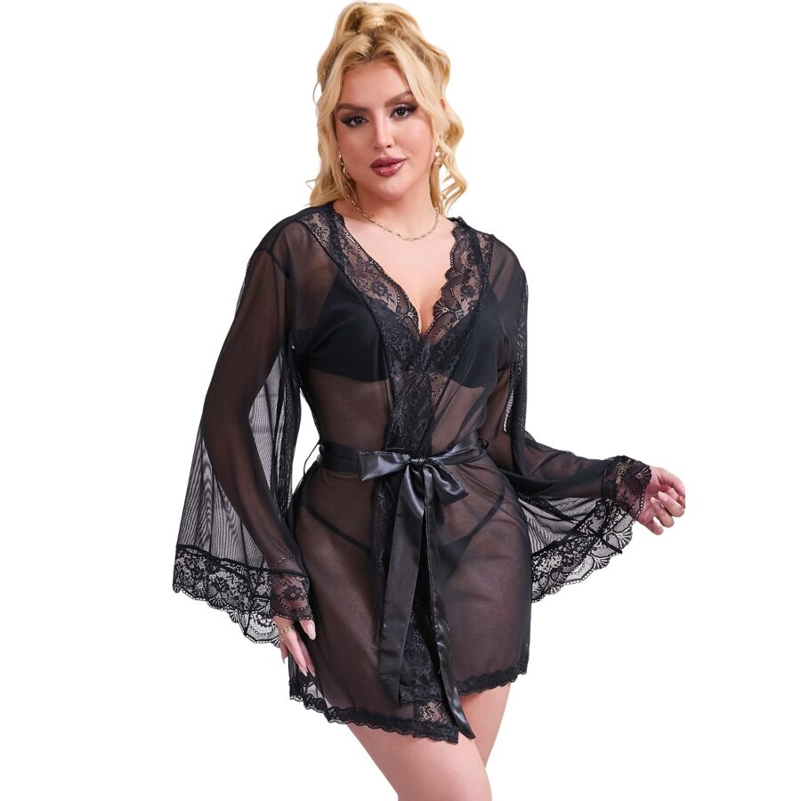 Vestaglia Trasparente con Pizzo Subblime — Nera, S/M
