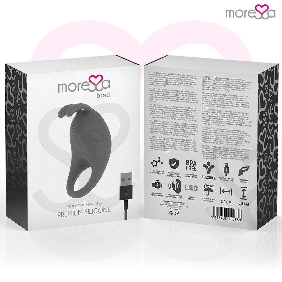 Anello Fallico Vibrante Ricaricabile Moressa Brad Premium — Nero