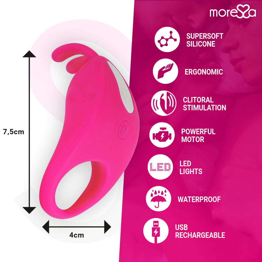 Anello Fallico Vibrante Moressa Brad Premium — Silicone, Rosa