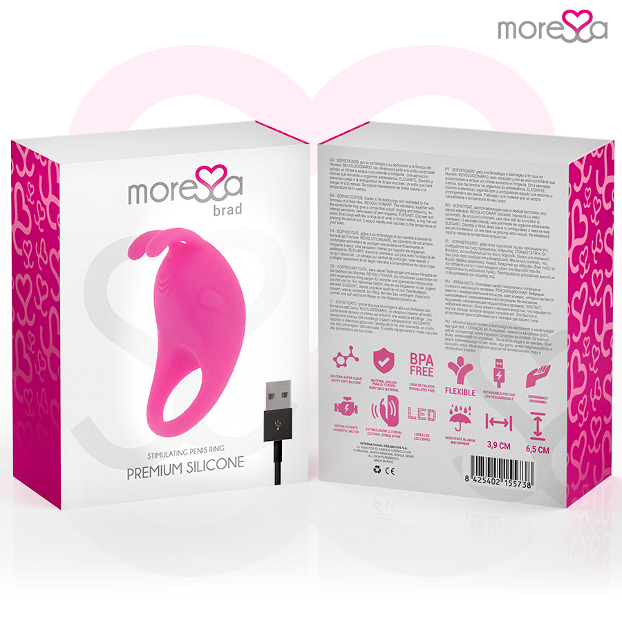 Anello Fallico Vibrante Moressa Brad Premium — Silicone, Rosa