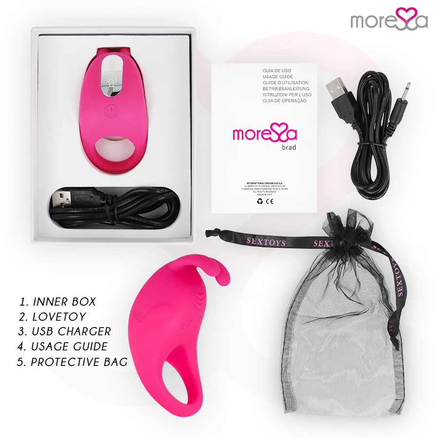 Anello Fallico Vibrante Moressa Brad Premium — Silicone, Rosa