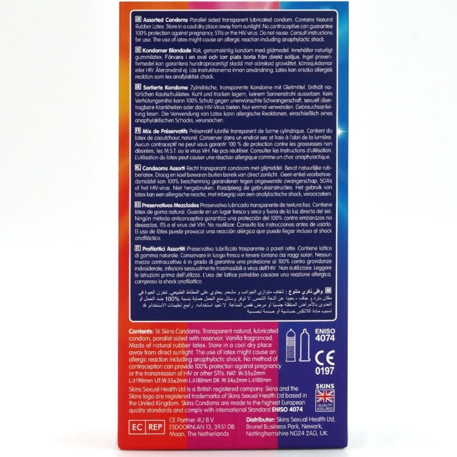 Preservativi Assortiti Skins — 16 Pezzi, Varietà di Texture