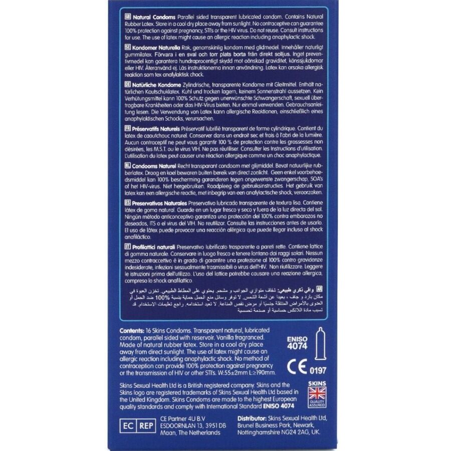 Preservativi in Lattice Naturale Skins Natural — 16 Pezzi