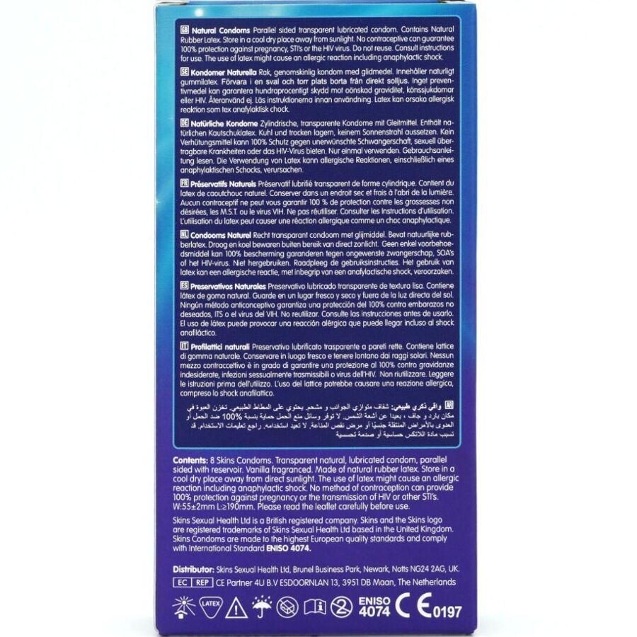 Preservativi in Lattice Naturale Skins Natural — Confezione 8 pz