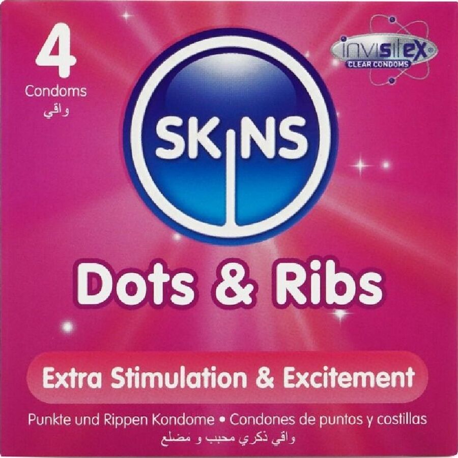 Preservativi con Nervature e Puntini Skins Dots & Ribs — 4 pz