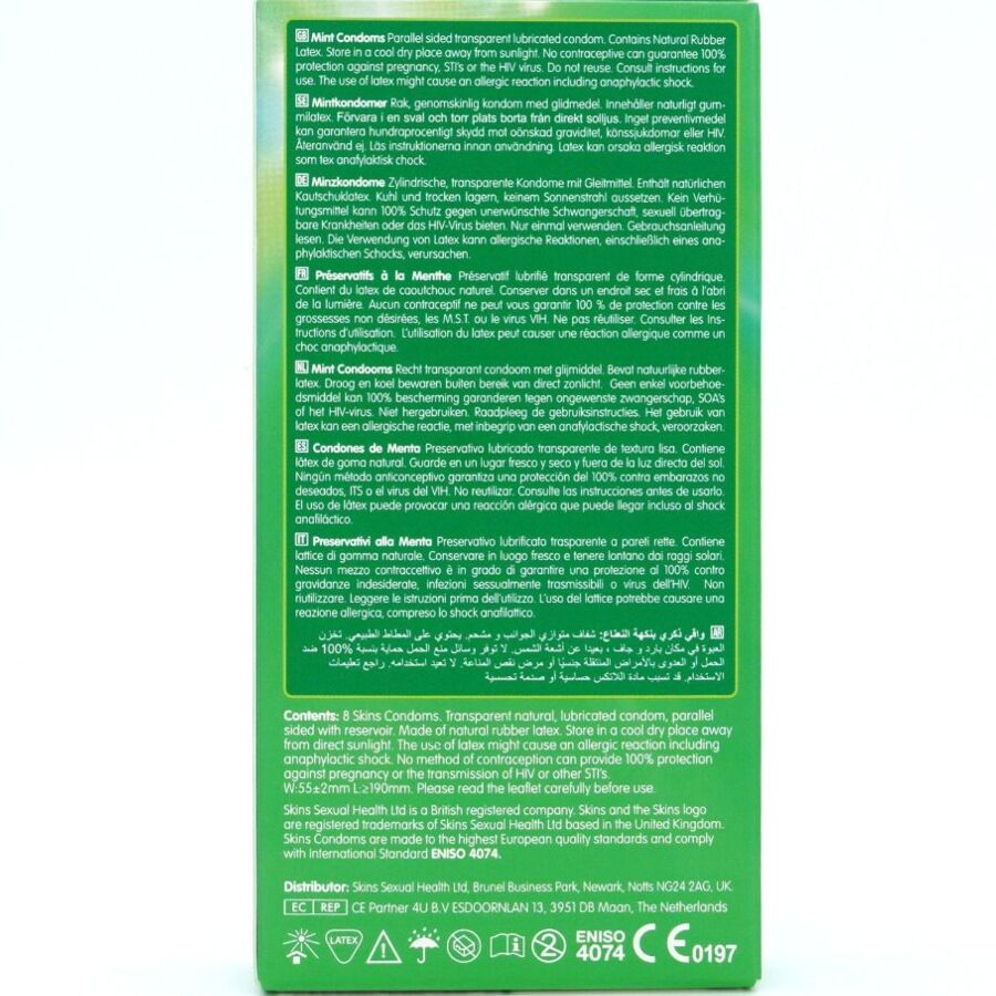 Preservativi alla Menta Skins Mint — 8 Pezzi