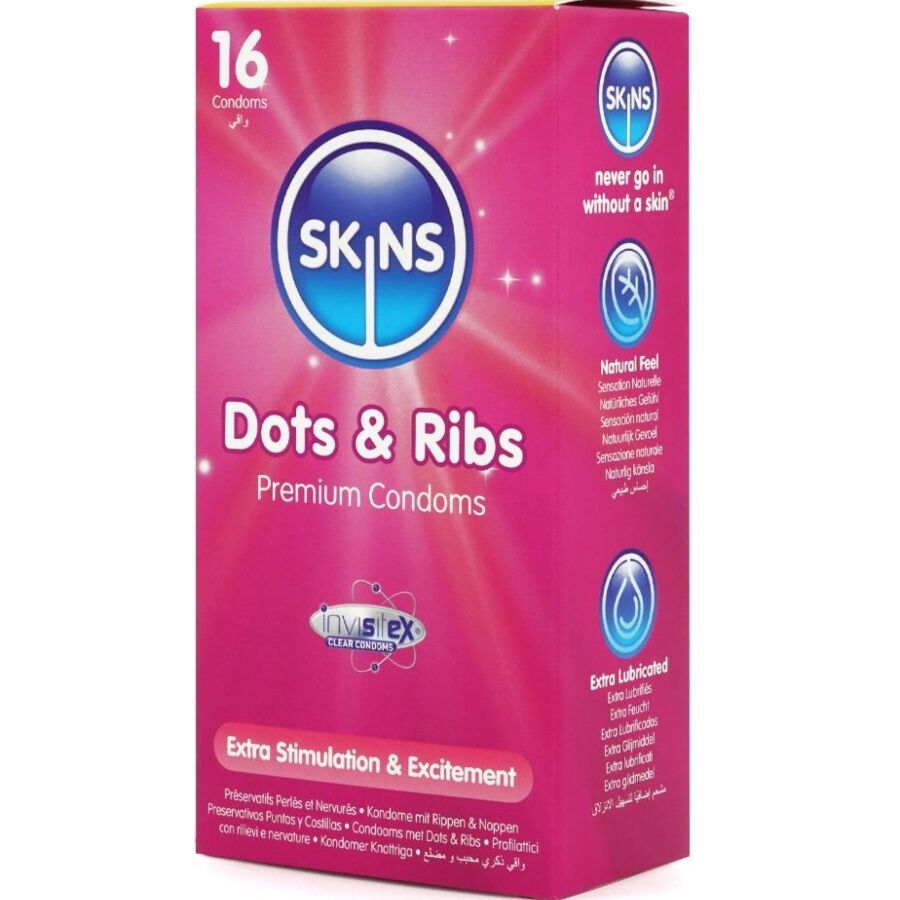 Preservativi con Nervature e Puntini Skins — 16 Pezzi
