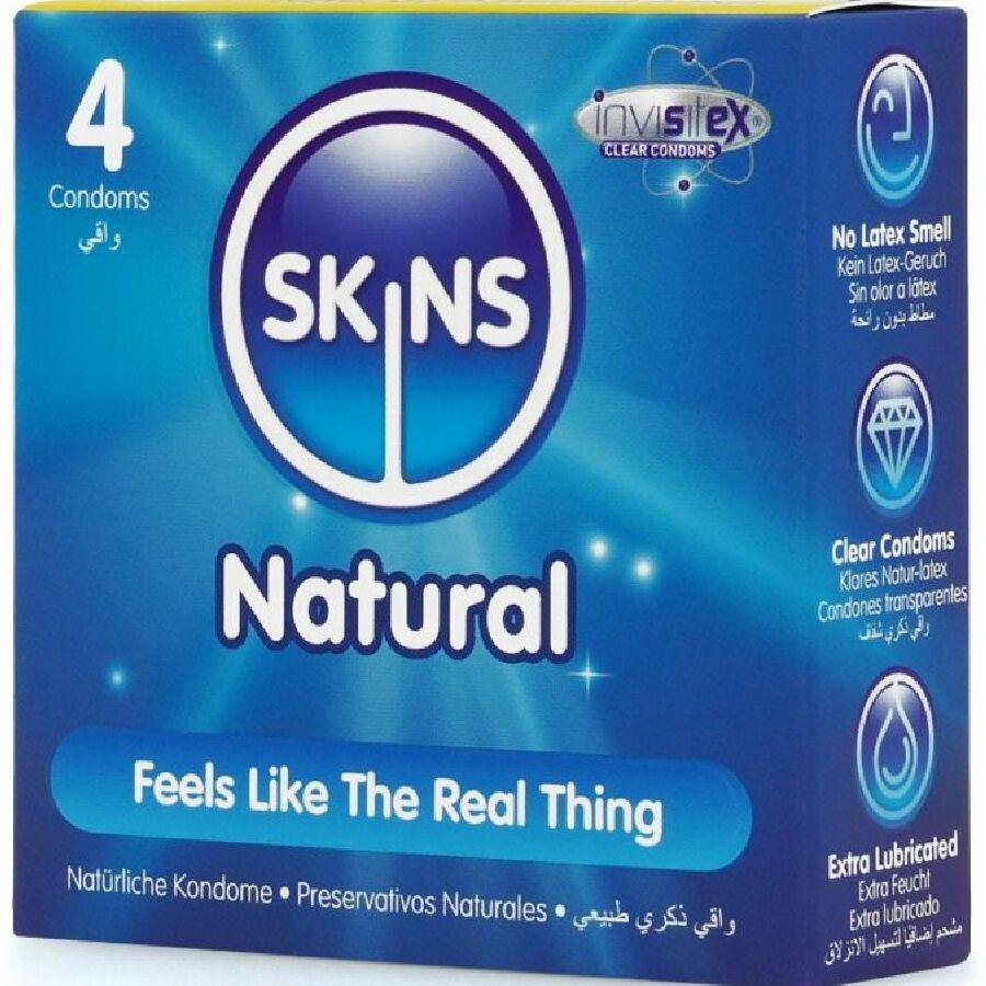 Preservativi in Lattice Naturale Skins Natural — Confezione da 4