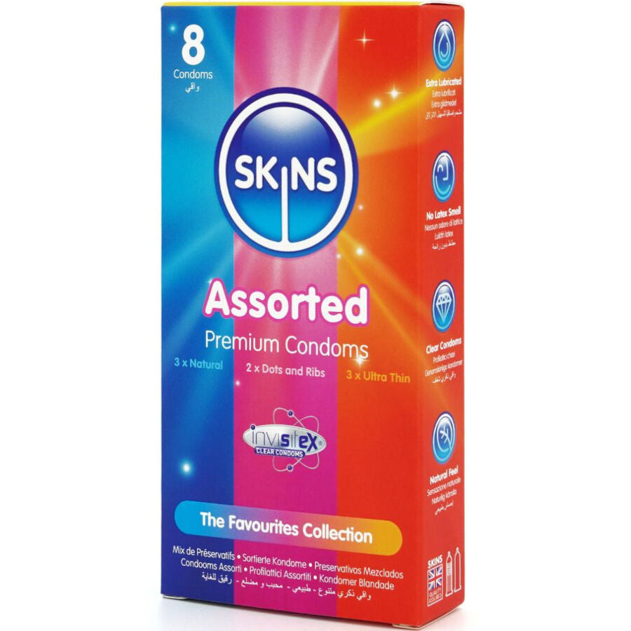 Preservativi Assortiti Skins — Confezione 8 Pezzi (Natural, Dots & Ribs)