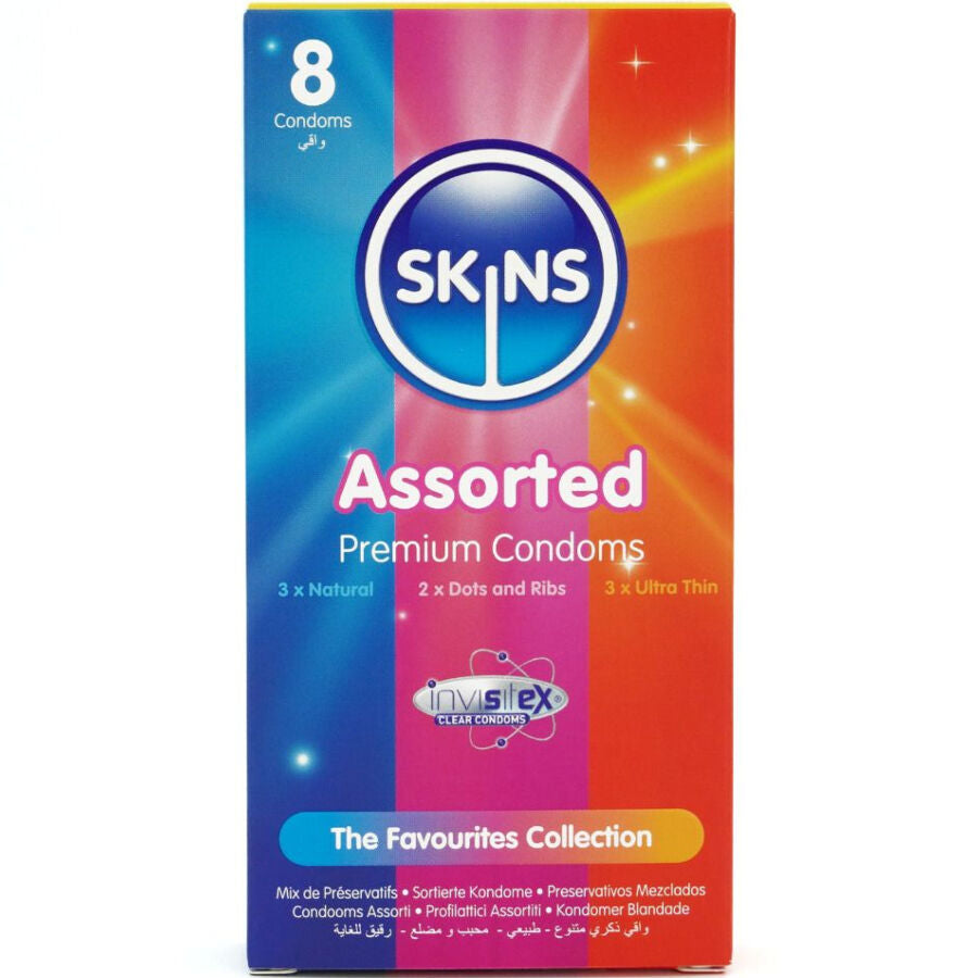 Preservativi Assortiti Skins — Confezione 8 Pezzi (Natural, Dots & Ribs)