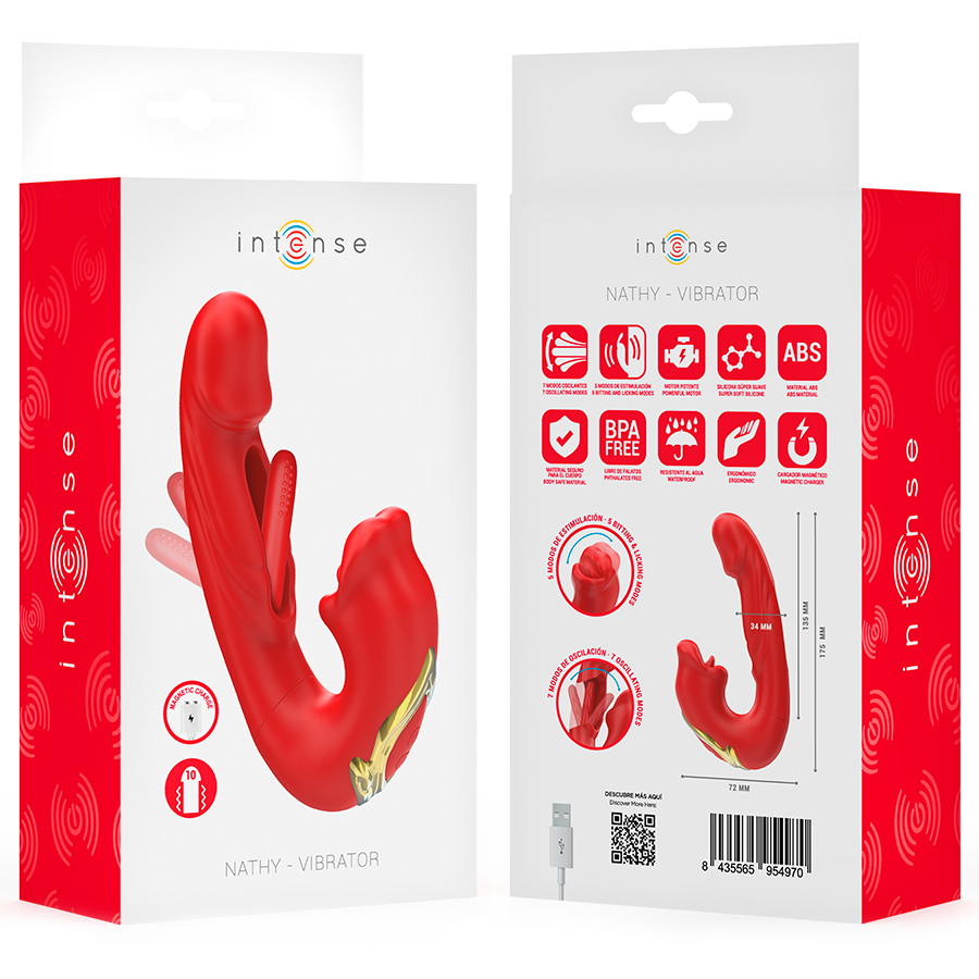 Succhia Clitoride Vibrante Intense Nathy — Doppia Funzione, Rosso