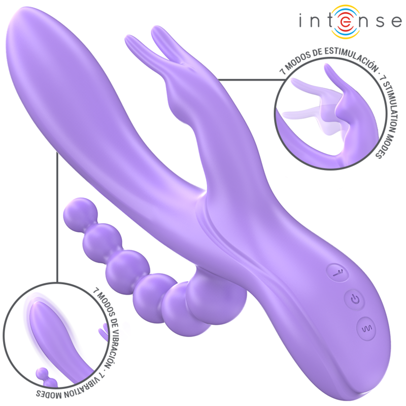 Vibratore Rabbit Triplo Intense Miko — 7 Vibrazioni, Viola