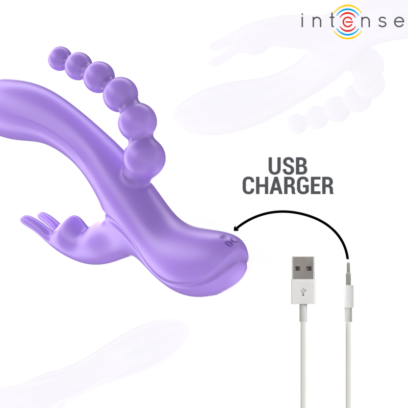 Vibratore Rabbit Triplo Intense Miko — 7 Vibrazioni, Viola